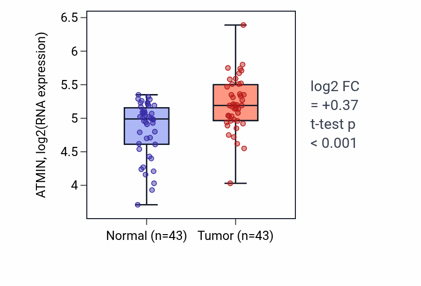 Tumor-vs-normal expression box plot for ATMIN in HNSC.