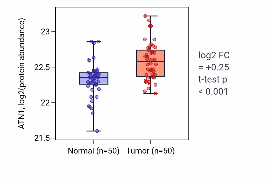 Tumor-vs-normal mass-spec protein box plot for ATN1 in LSCC.