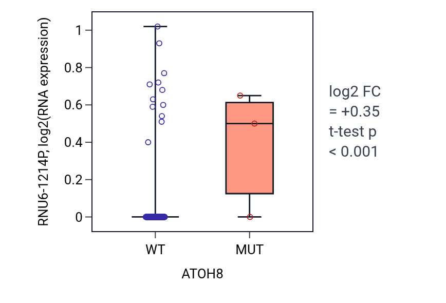 Box plot of RNU6-1214P in ATOH8-low vs ATOH8-high samples in CESC.