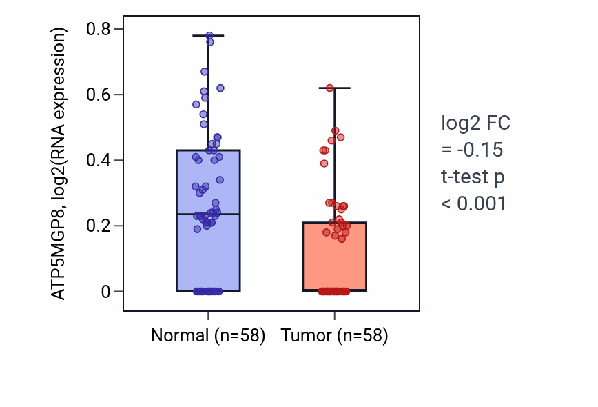 Tumor-vs-normal expression box plot for ATP5MGP8 in THCA.