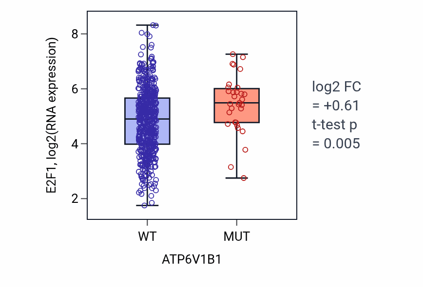 Box plot of E2F1 in ATP6V1B1-low vs ATP6V1B1-high samples in UCEC.
