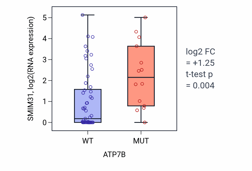Box plot of SMIM31 in ATP7B-low vs ATP7B-high samples in LARGE_INTESTINE.