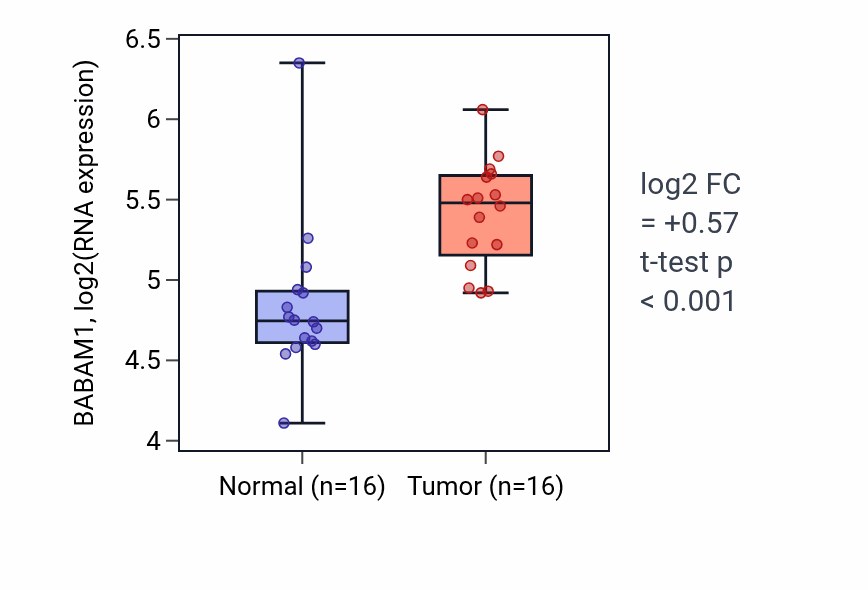 Tumor-vs-normal expression box plot for BABAM1 in HNSC.
