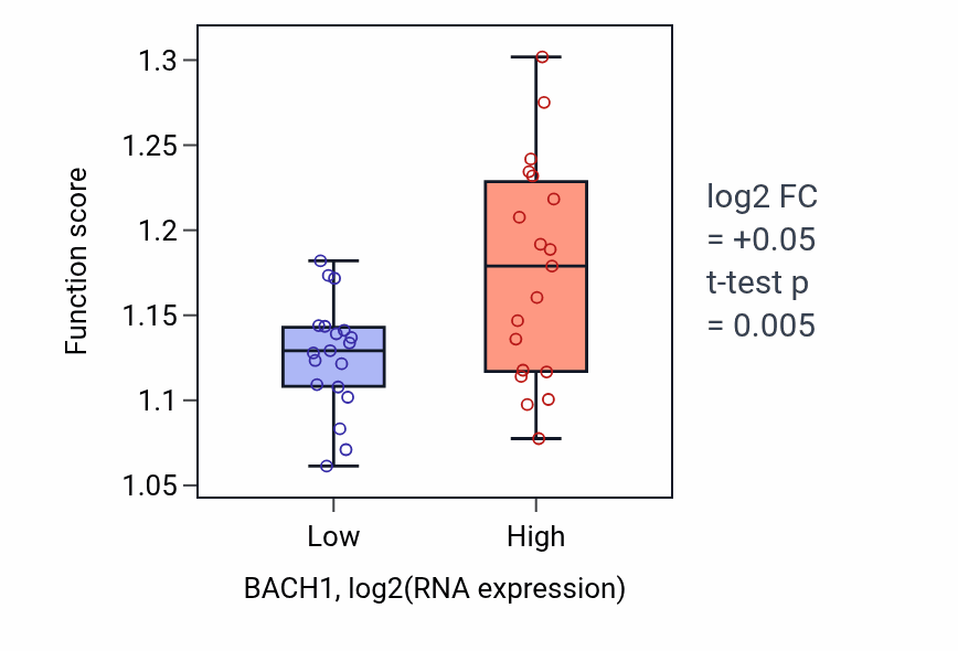 Box plot of Vesicle-mediated transport to the plasma membrane in BACH1-low vs BACH1-high samples in BONE.