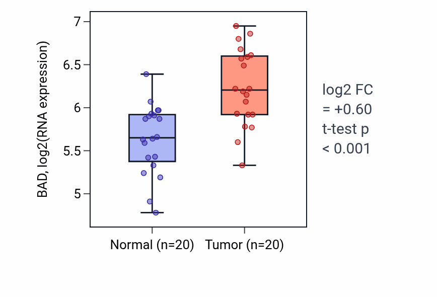Tumor-vs-normal expression box plot for BAD in KIRC.