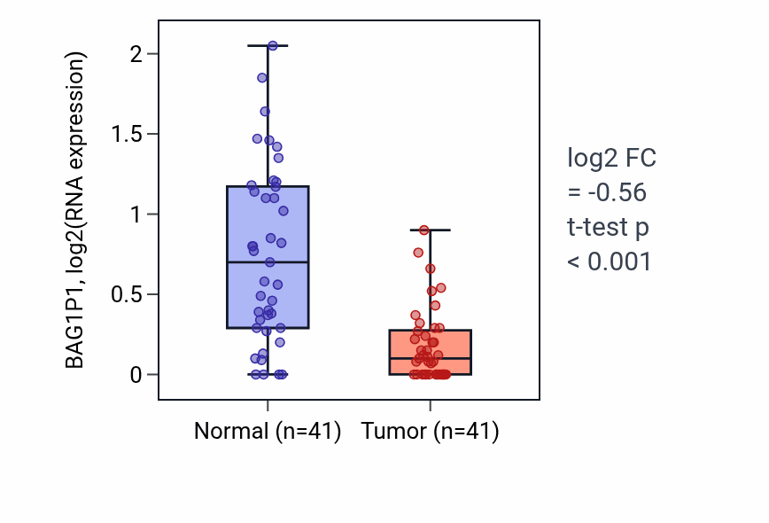 Tumor-vs-normal expression box plot for BAG1P1 in THCA.