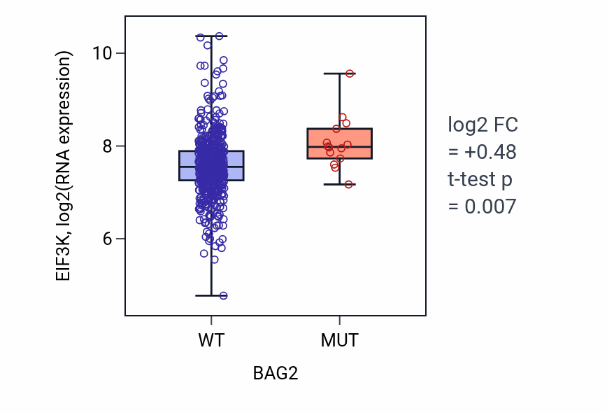 Box plot of EIF3K in BAG2-low vs BAG2-high samples in UCEC.