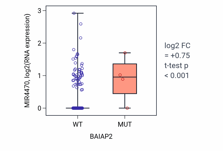 Box plot of MIR4470 in BAIAP2-low vs BAIAP2-high samples in BLCA.