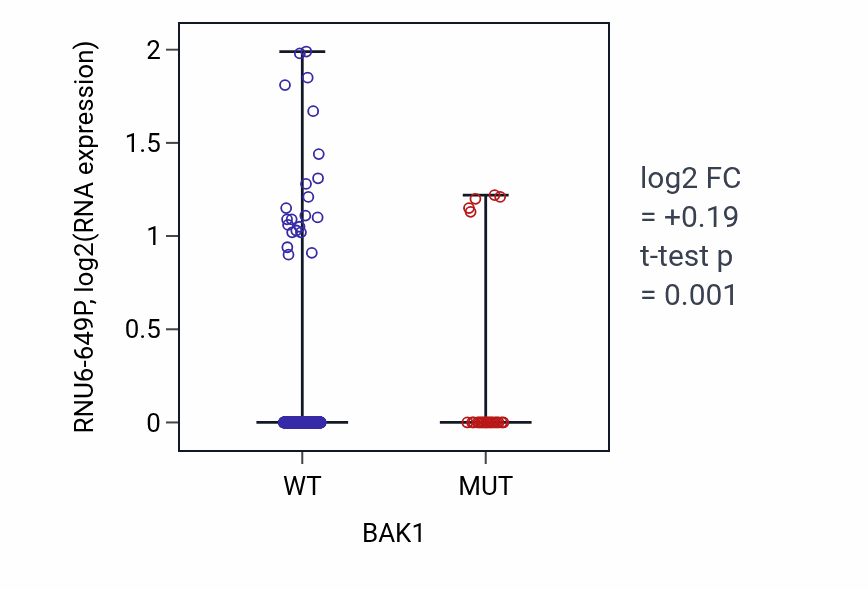 Box plot of RNU6-649P in BAK1-low vs BAK1-high samples in UCEC.
