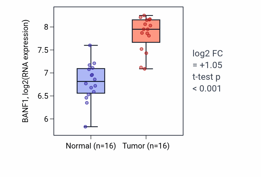 Tumor-vs-normal expression box plot for BANF1 RNA in HNSC.