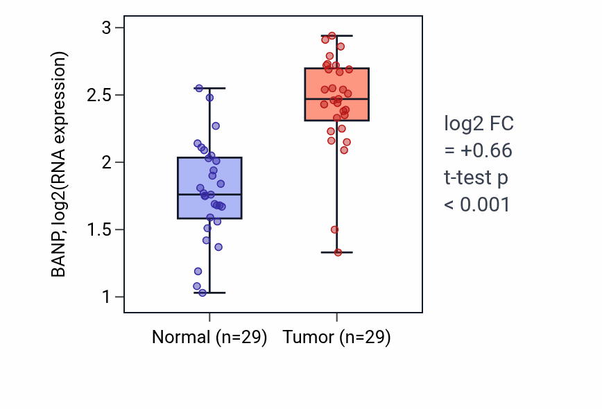 Tumor-vs-normal expression box plot for BANP in HNSC.