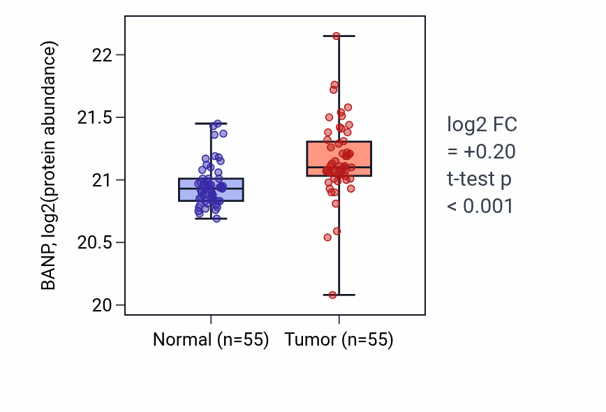Tumor-vs-normal mass-spec protein box plot for BANP in CCRCC.