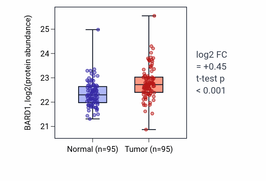 Tumor-vs-normal mass-spec protein box plot for BARD1 in LSCC.