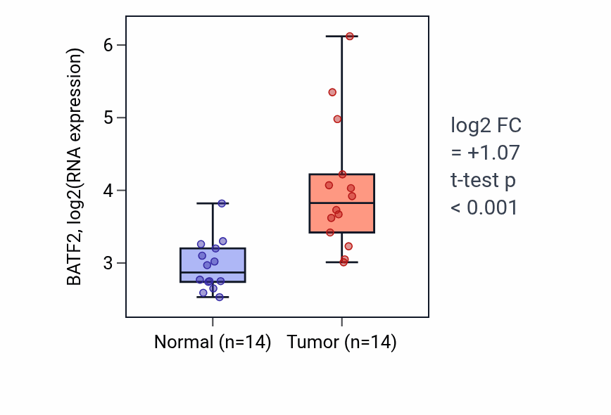 Tumor-vs-normal expression box plot for BATF2 in KIRC.