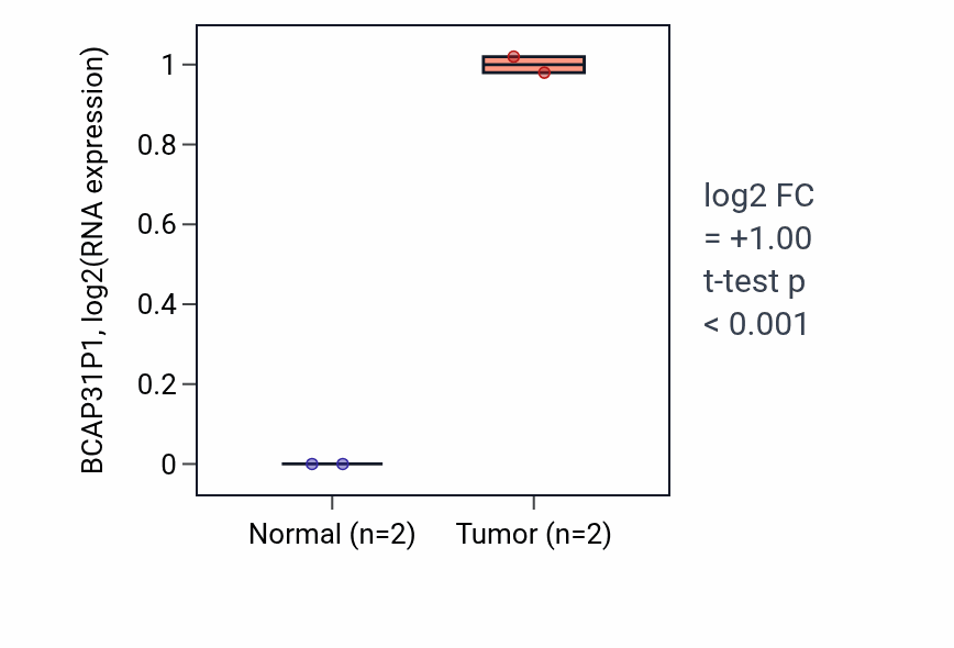 Tumor-vs-normal expression box plot for BCAP31P1 in LUSC.