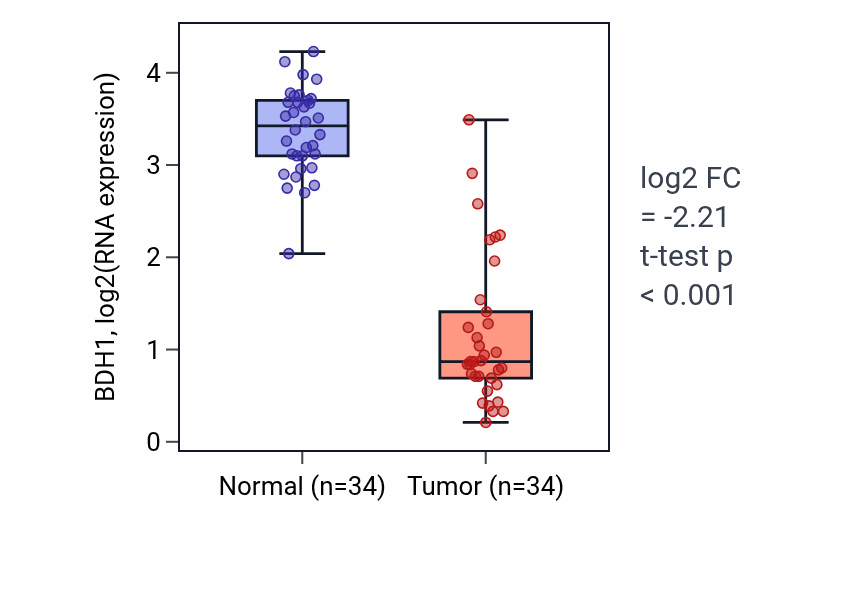 Tumor-vs-normal expression box plot for BDH1 in KIRC.