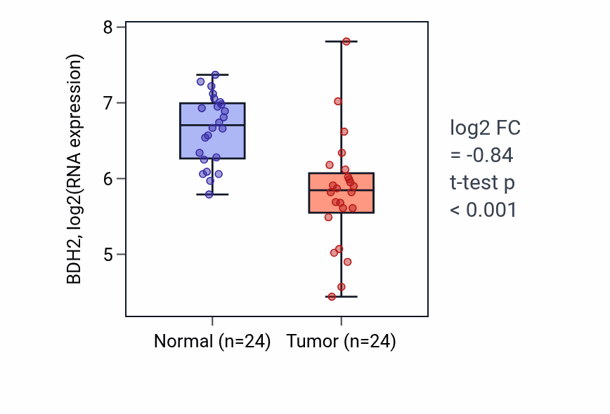 Tumor-vs-normal expression box plot for BDH2 in KIRC.