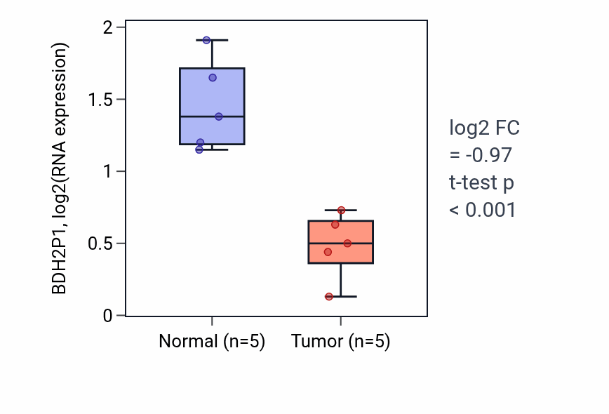 Tumor-vs-normal expression box plot for BDH2P1 in KIRP.