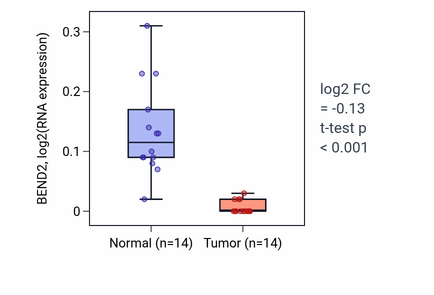 Tumor-vs-normal expression box plot for BEND2 in LUSC.