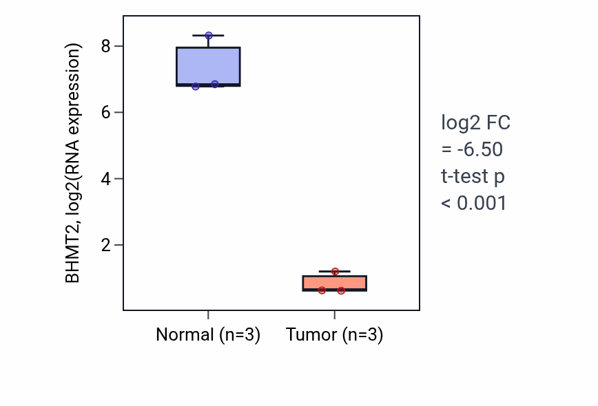 Tumor-vs-normal expression box plot for BHMT2 in KICH.