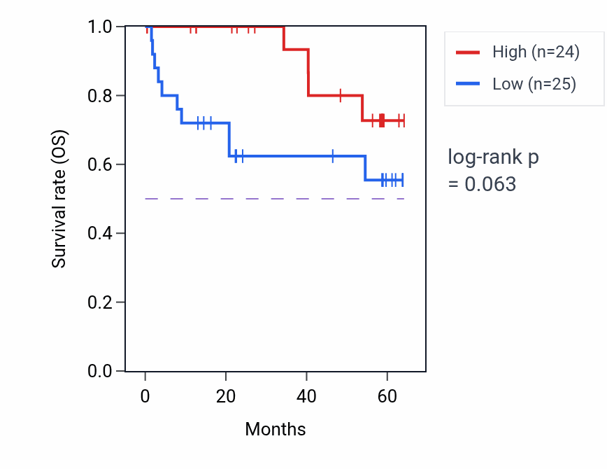 Kaplan&ndash;Meier survival curve for BHMT2 mass-spec protein-high vs -low samples in CCRCC.
