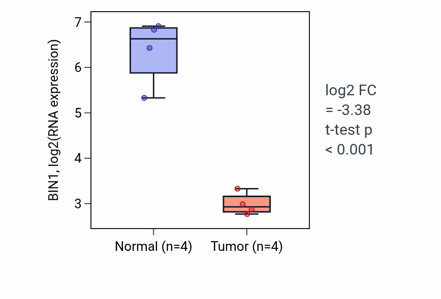 Tumor-vs-normal expression box plot for BIN1 in BLCA.