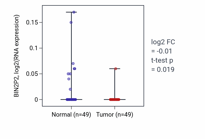 Tumor-vs-normal expression box plot for BIN2P2 in LUSC.