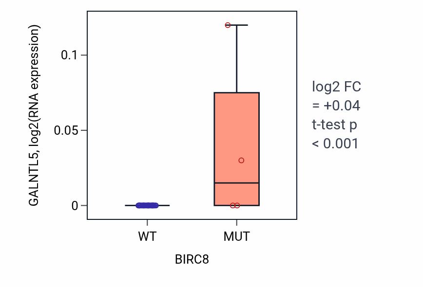 Box plot of GALNTL5 in BIRC8-low vs BIRC8-high samples in URINARY_TRACT.
