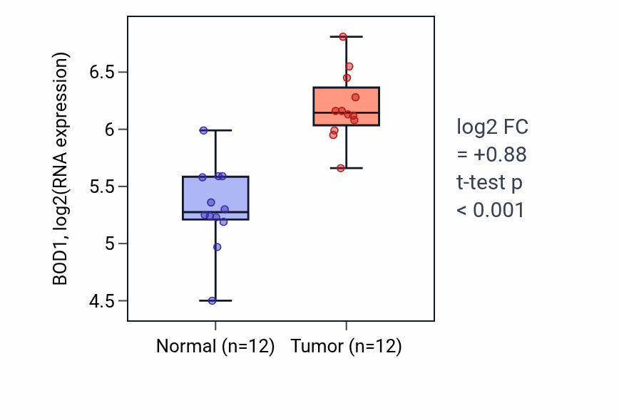 Tumor-vs-normal expression box plot for BOD1 in KIRC.