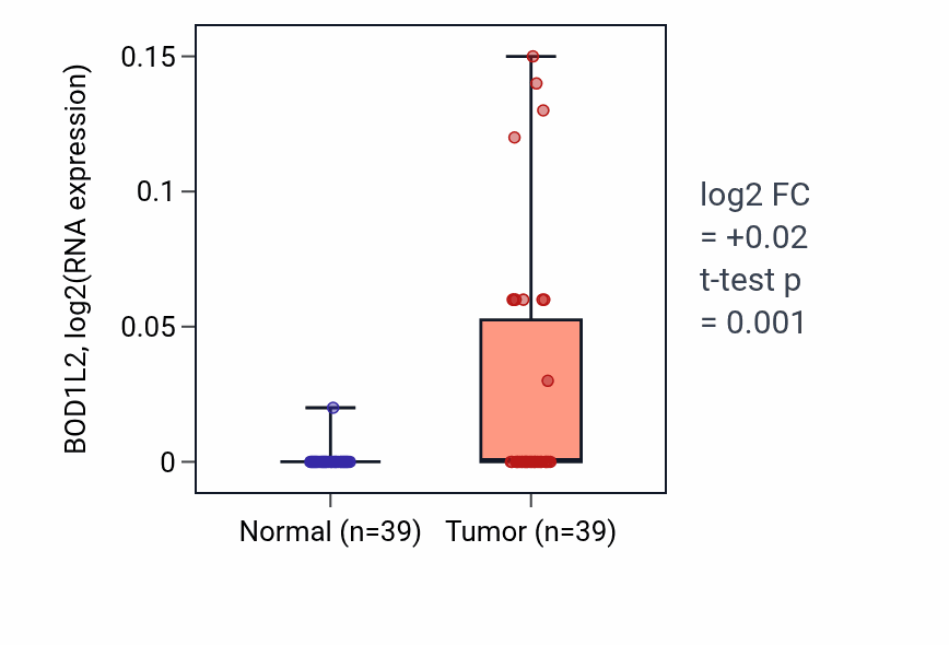 Tumor-vs-normal expression box plot for BOD1L2 in COAD.