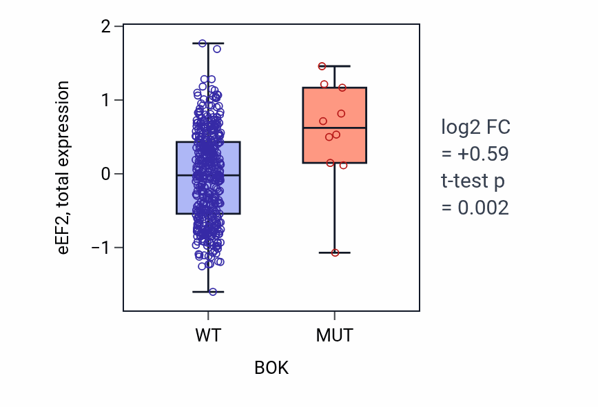 Box plot of eEF2 in BOK-low vs BOK-high samples in UCEC.