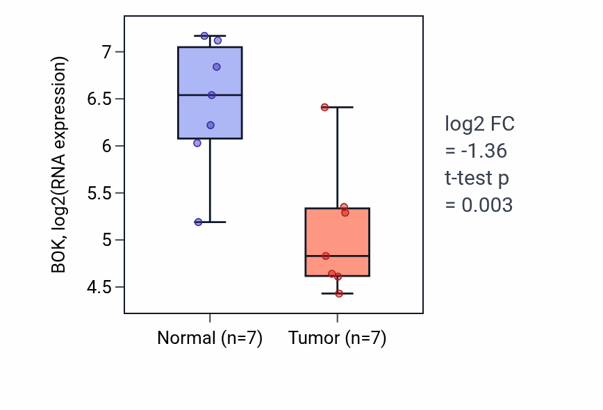 Tumor-vs-normal expression box plot for BOK in BLCA.