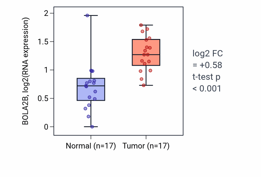 Tumor-vs-normal expression box plot for BOLA2B in HNSC.