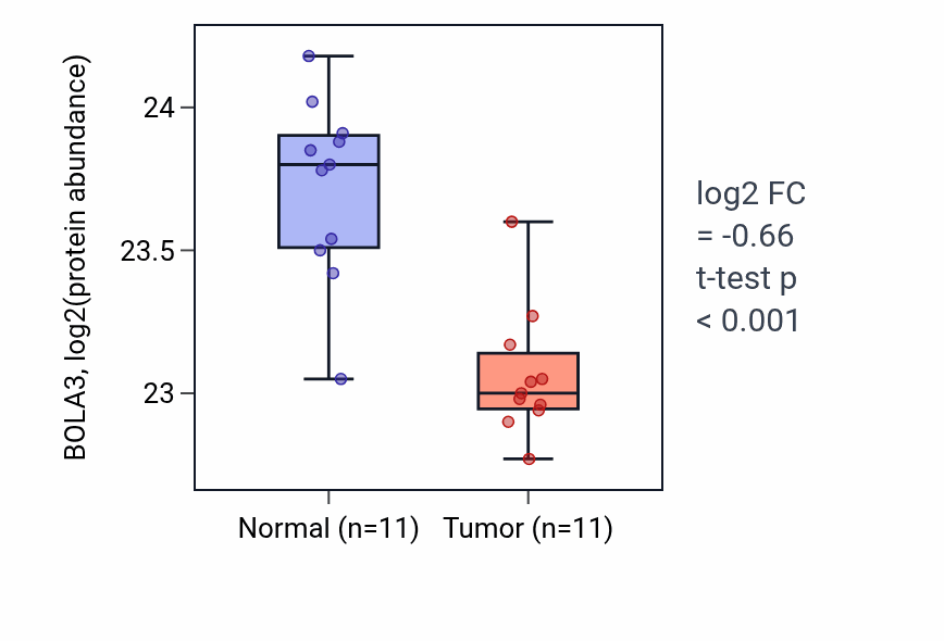 Tumor-vs-normal mass-spec protein box plot for BOLA3 in CCRCC.