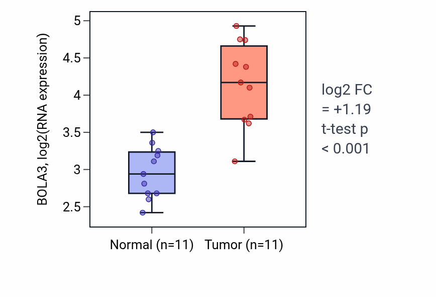 Tumor-vs-normal expression box plot for BOLA3 RNA in HNSC.