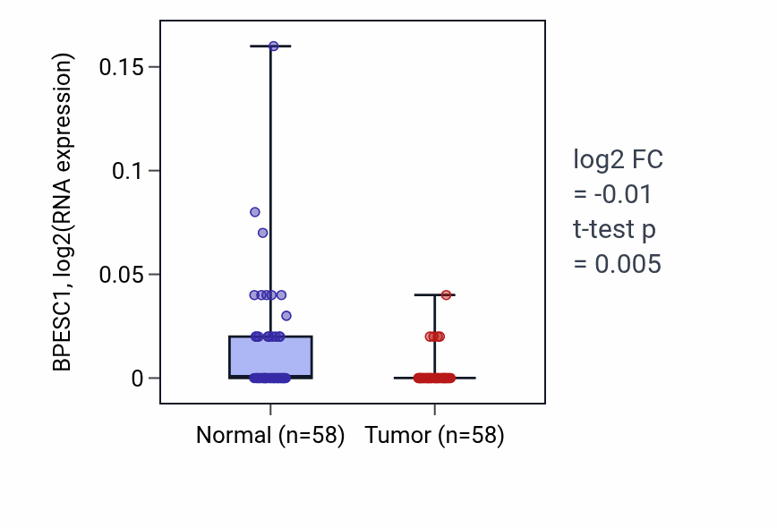 Tumor-vs-normal expression box plot for BPESC1 in THCA.
