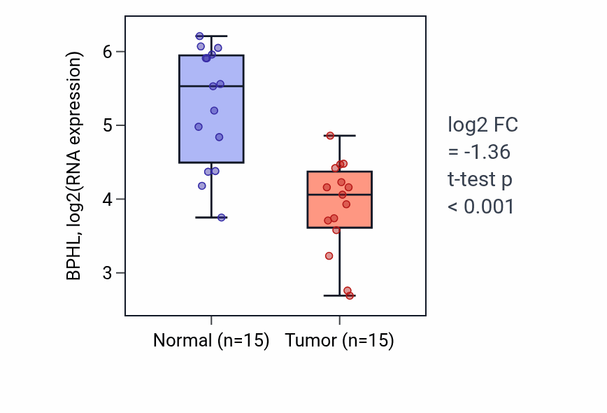Tumor-vs-normal expression box plot for BPHL in KIRP.