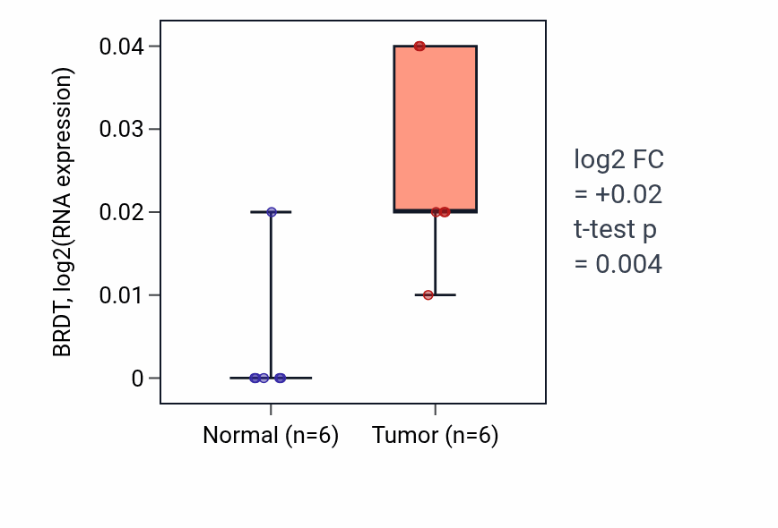 Tumor-vs-normal expression box plot for BRDT RNA in HNSC.