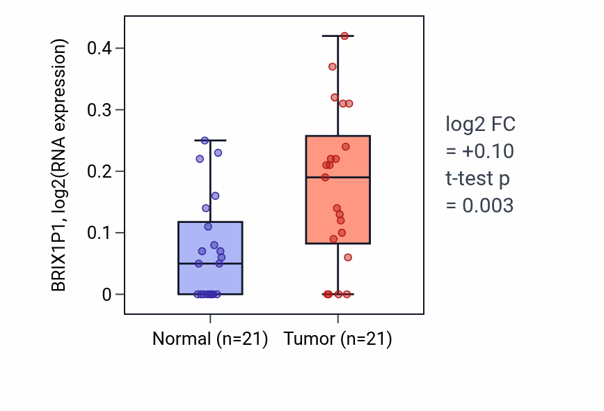 Tumor-vs-normal expression box plot for BRIX1P1 RNA in STAD.