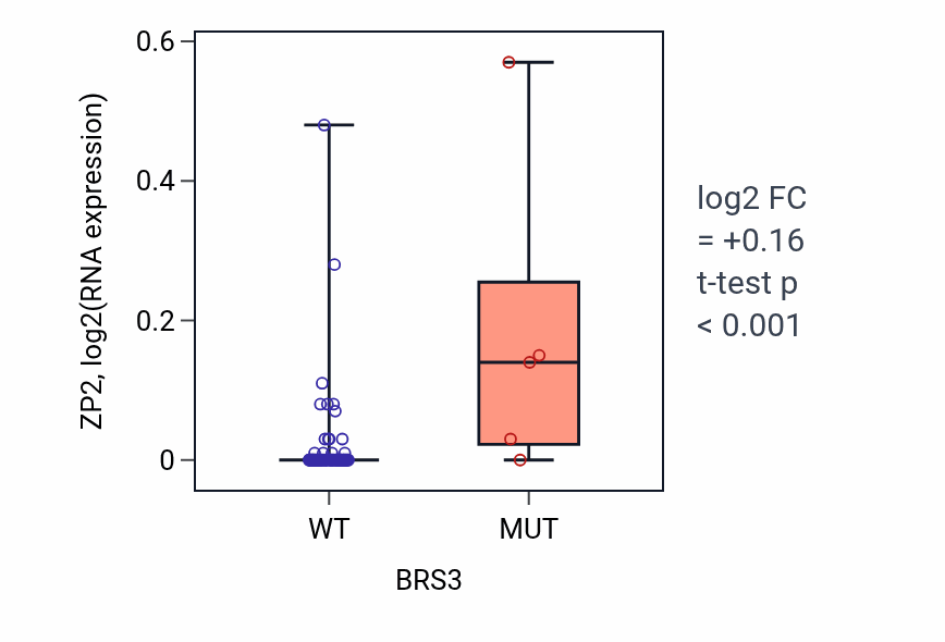 Box plot of ZP2 in BRS3-low vs BRS3-high samples in LARGE_INTESTINE.