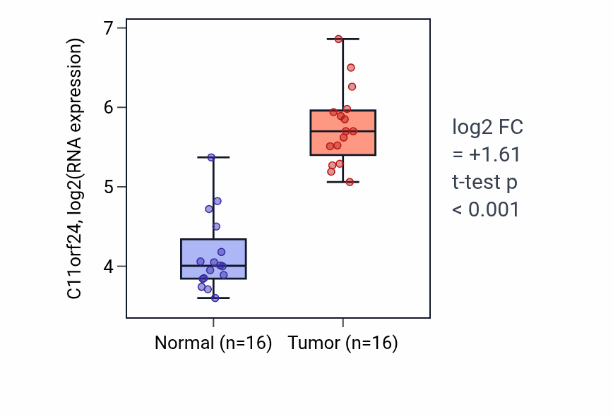 Tumor-vs-normal expression box plot for C11orf24 RNA in HNSC.