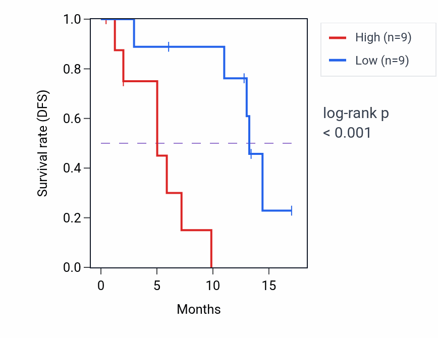 Kaplan&ndash;Meier survival curve for C19orf81 RNA expression in COAD: high vs low expression groups.