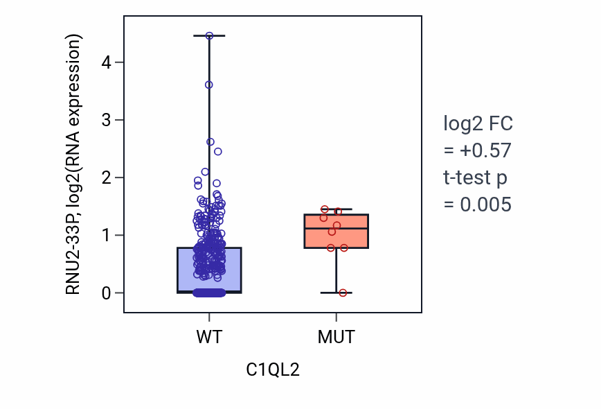 Box plot of RNU2-33P in C1QL2-low vs C1QL2-high samples in COAD.