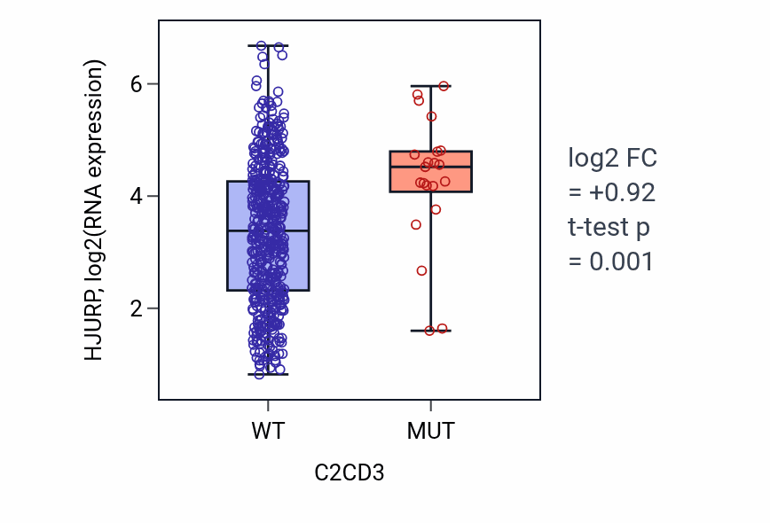 Box plot of HJURP in C2CD3-low vs C2CD3-high samples in LUAD.