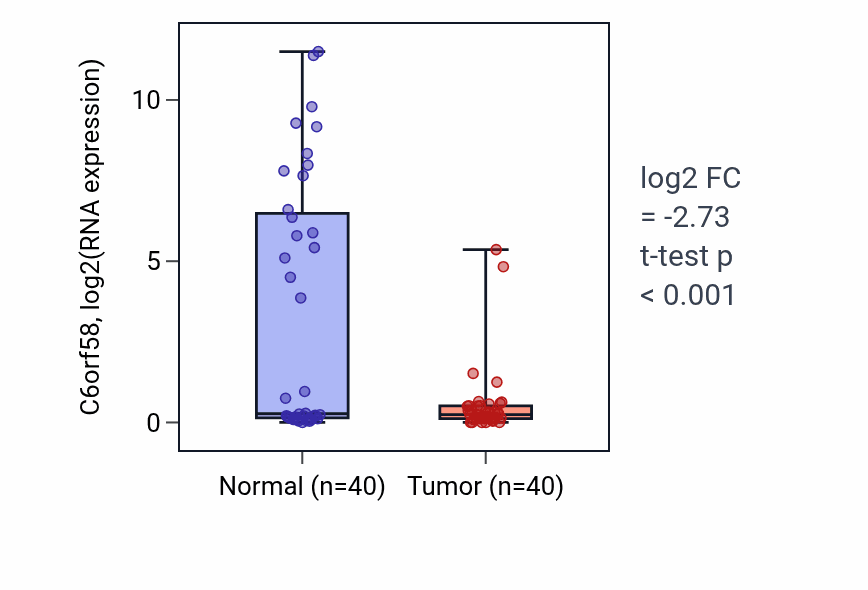 Tumor-vs-normal expression box plot for C6orf58 in HNSC.