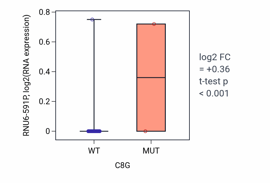 Box plot of RNU6-591P in C8G-low vs C8G-high samples in COAD.