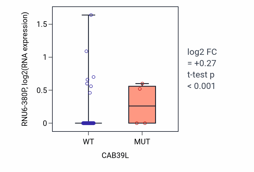 Box plot of RNU6-380P in CAB39L-low vs CAB39L-high samples in LUSC.