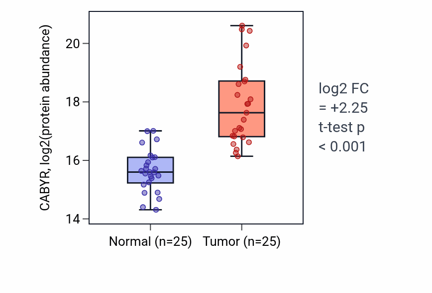 Tumor-vs-normal mass-spec protein box plot for CABYR in LSCC.