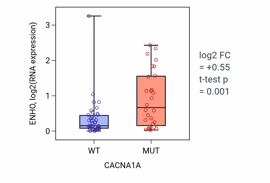 Box plot of ENHO in CACNA1A-low vs CACNA1A-high samples in LARGE_INTESTINE.