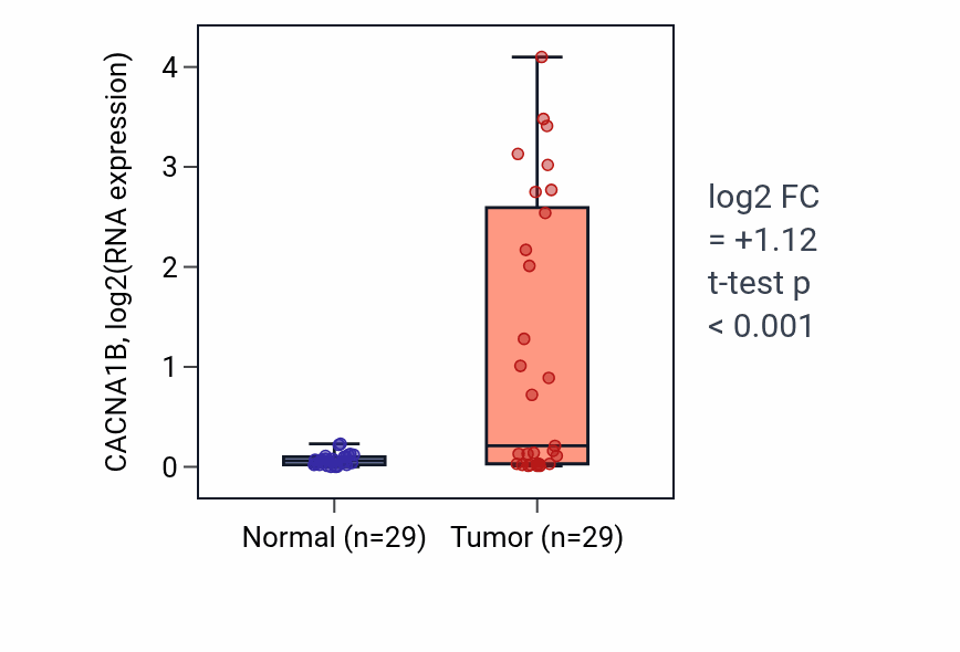 Tumor-vs-normal expression box plot for CACNA1B in HNSC.